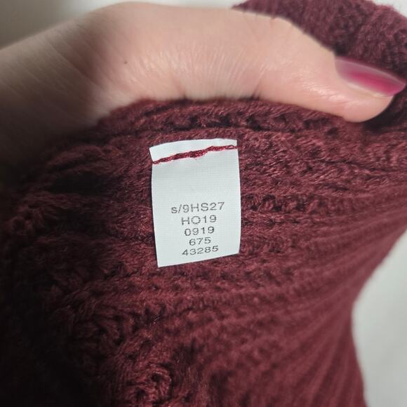 American Rag Medium Keyhole Cable Knit‎ Fringe Dress Burgundy Wine Winter Cozy - Picture 7 of 7